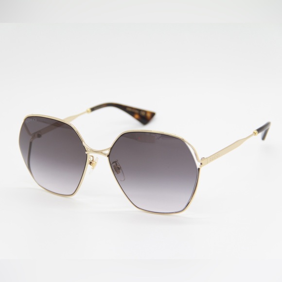 NEW GUCCI GOLD GREY SUNGLASSES GG0818SA 001 ROUND GUCCI EYEWEAR - Picture 5 of 14